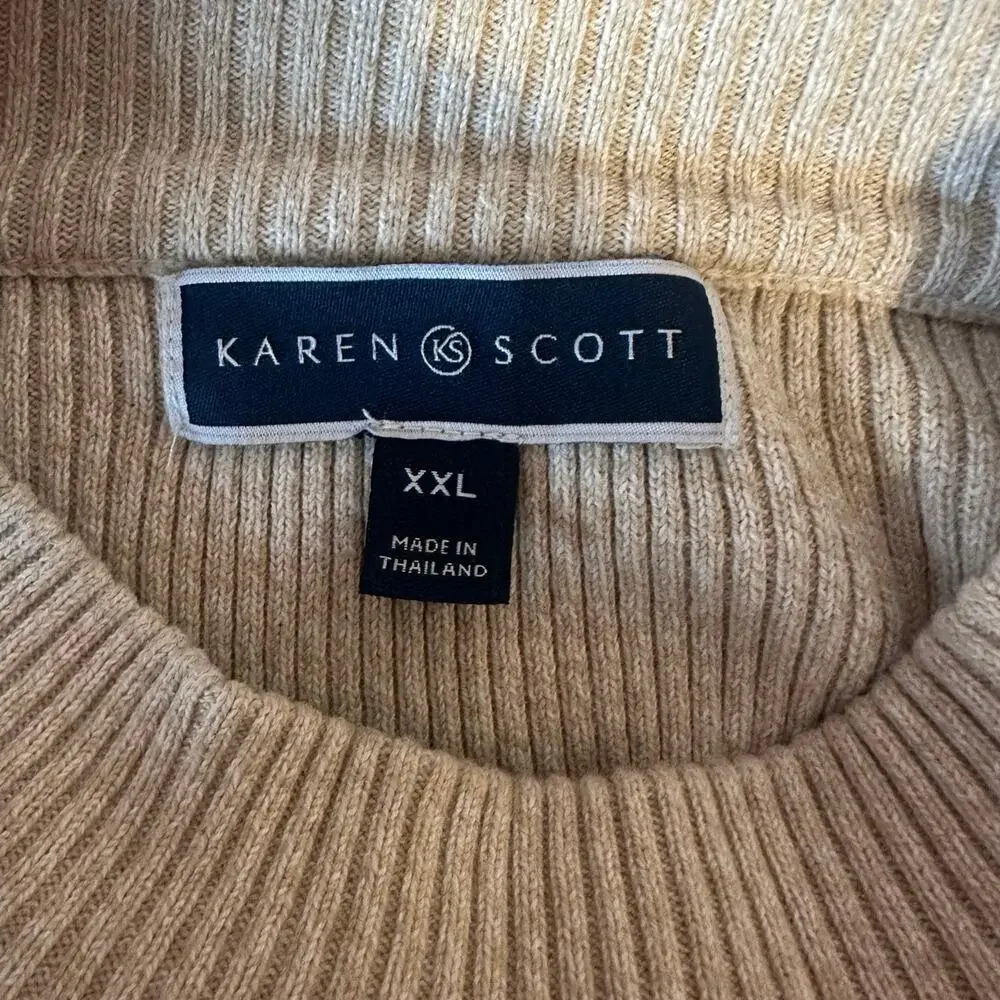 Karen Scott Women’s Ribbed Mock Neck Sweater Size XXL Tan Minimalist Normcore